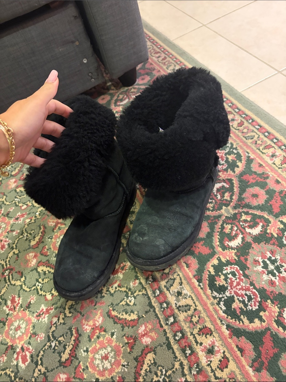UGG Black Shearling Fold-Over Slipper Boots